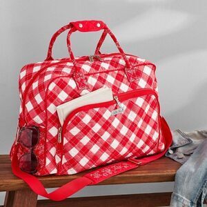 🌹Pioneer Woman Charming Check Weekender Travel Bag Red Floral And Check New 🌹